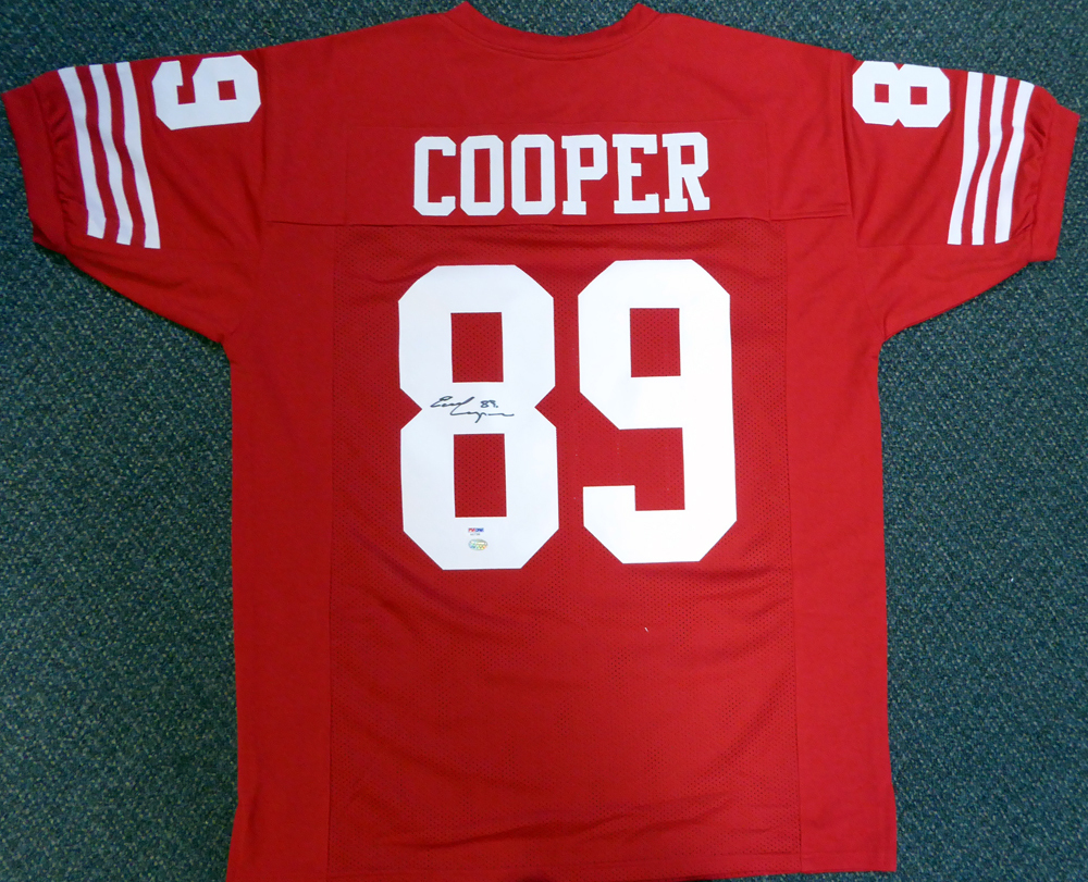San Francisco 49Ers Earl Cooper Autographed Red Jersey PSA/DNA Image a