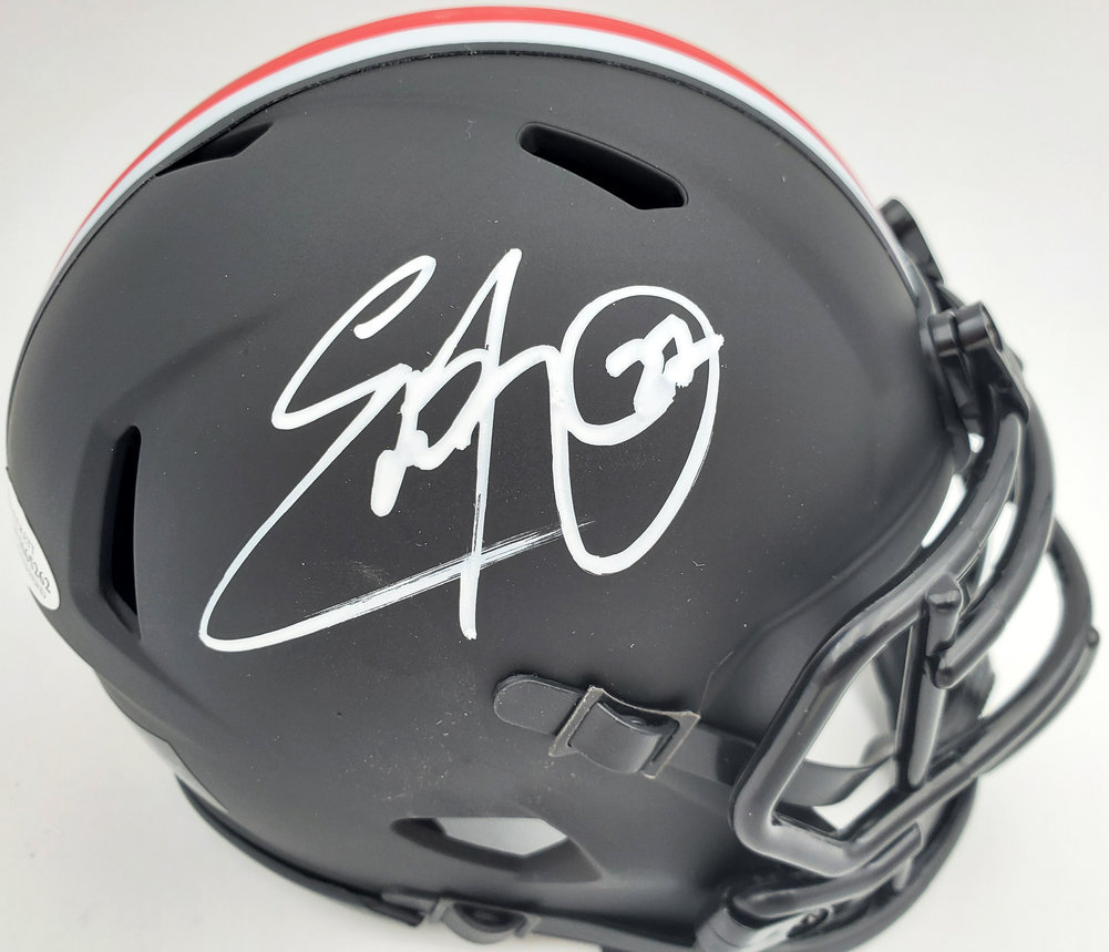 Eddie George Autographed Signed Ohio State Buckeyes Eclipse Black Speed Mini Helmet Beckett Beckett Image a