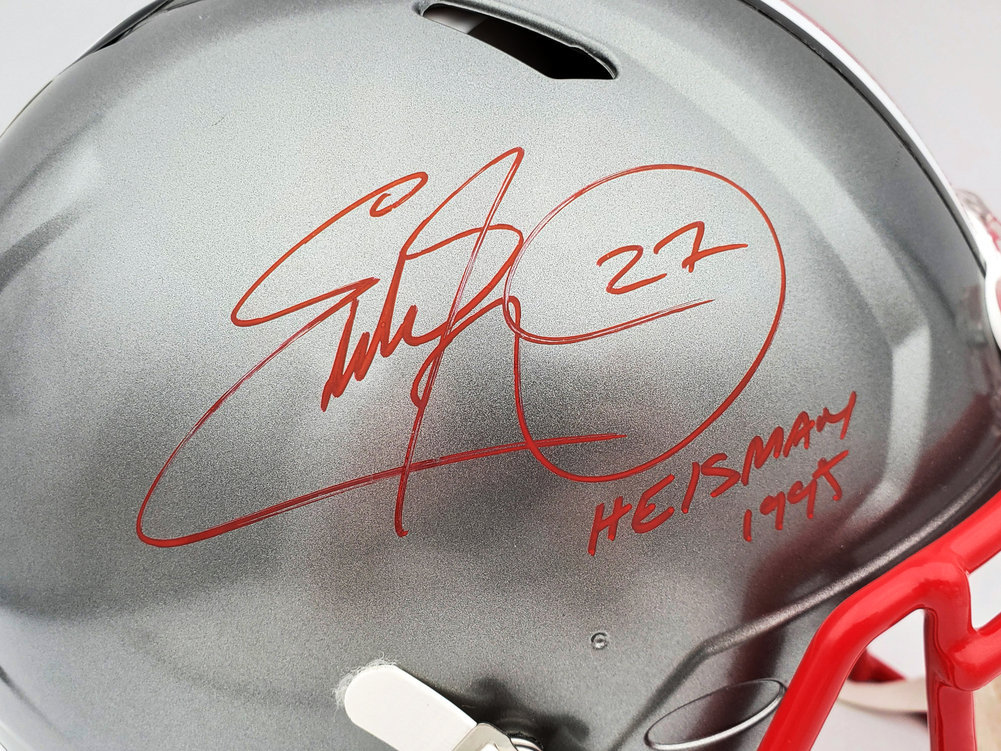 Eddie George Autographed Signed Ohio State Buckeyes Flash Silver Full Size Authentic Speed Helmet "Heisman 1995" Beckett Beckett Qr Image a