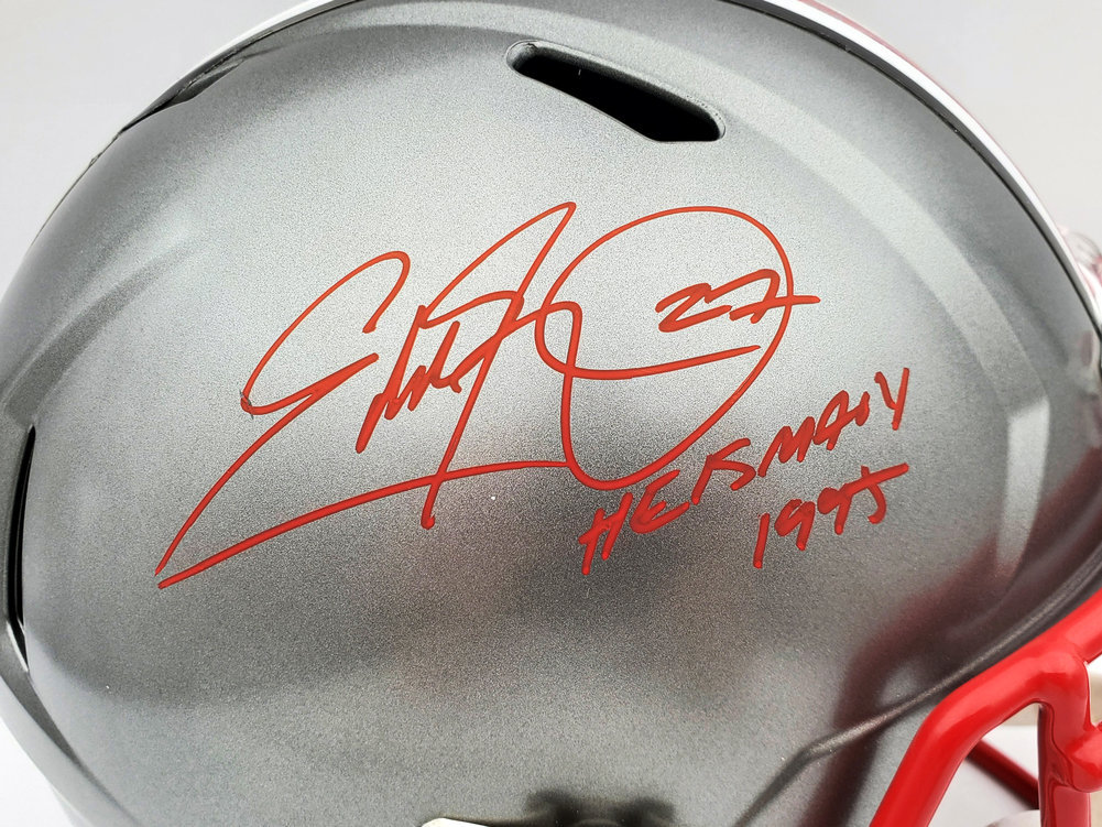 Eddie George Autographed Signed Ohio State Buckeyes Flash Silver Full Size Replica Speed Helmet "Heisman 1995" Beckett Beckett Qr Image a