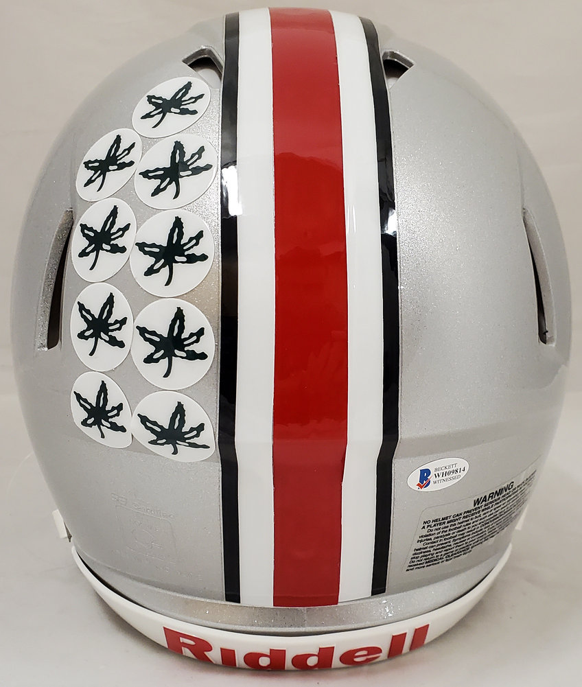 Eddie George Autographed Signed Ohio State Buckeyes Silver Full Size Authentic Speed Helmet Beckett Beckett Image a