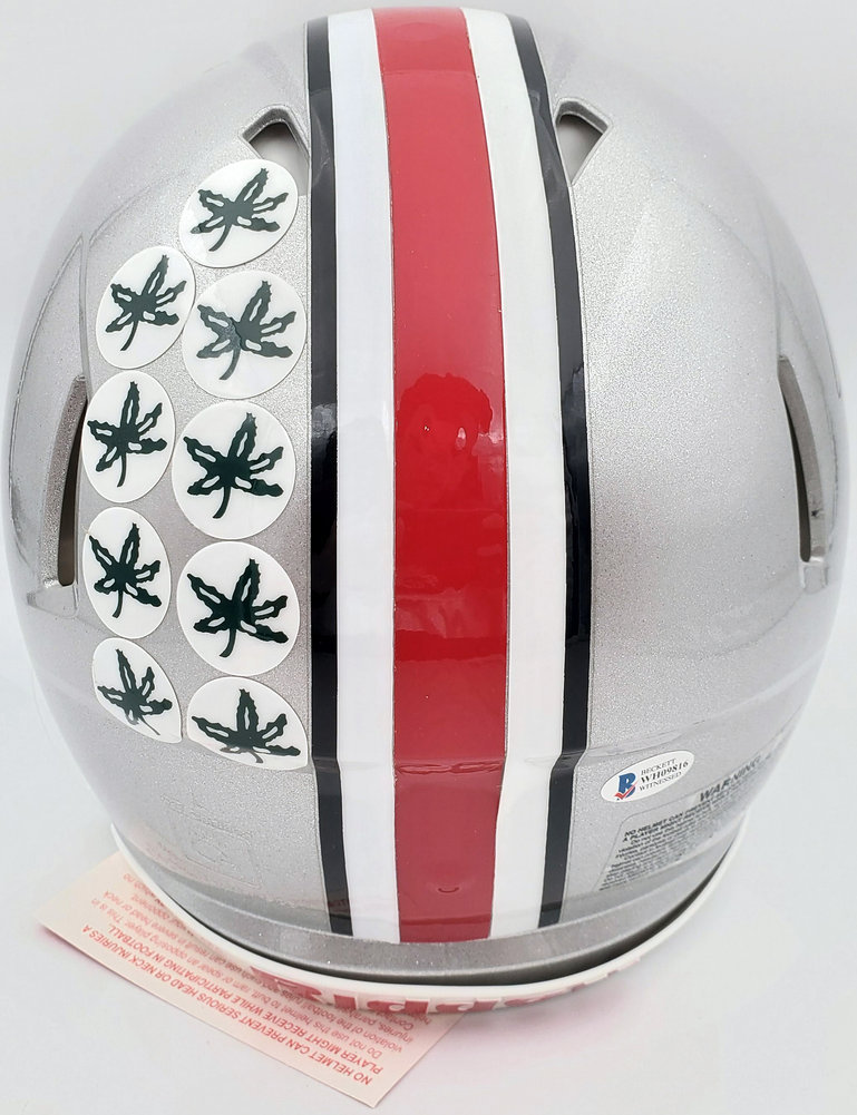 Eddie George Autographed Signed Ohio State Buckeyes Silver Full Size Authentic Speed Helmet Beckett Beckett Image a