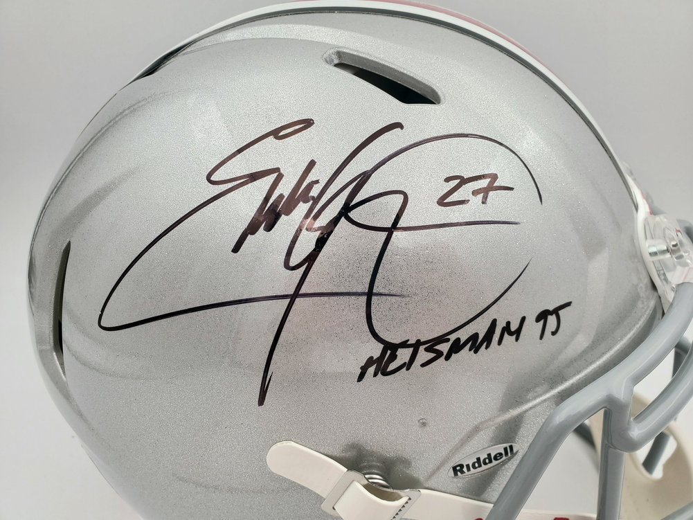 Eddie George Autographed Signed Ohio State Buckeyes Silver Full Size Authentic Speed Helmet Beckett Beckett Image a