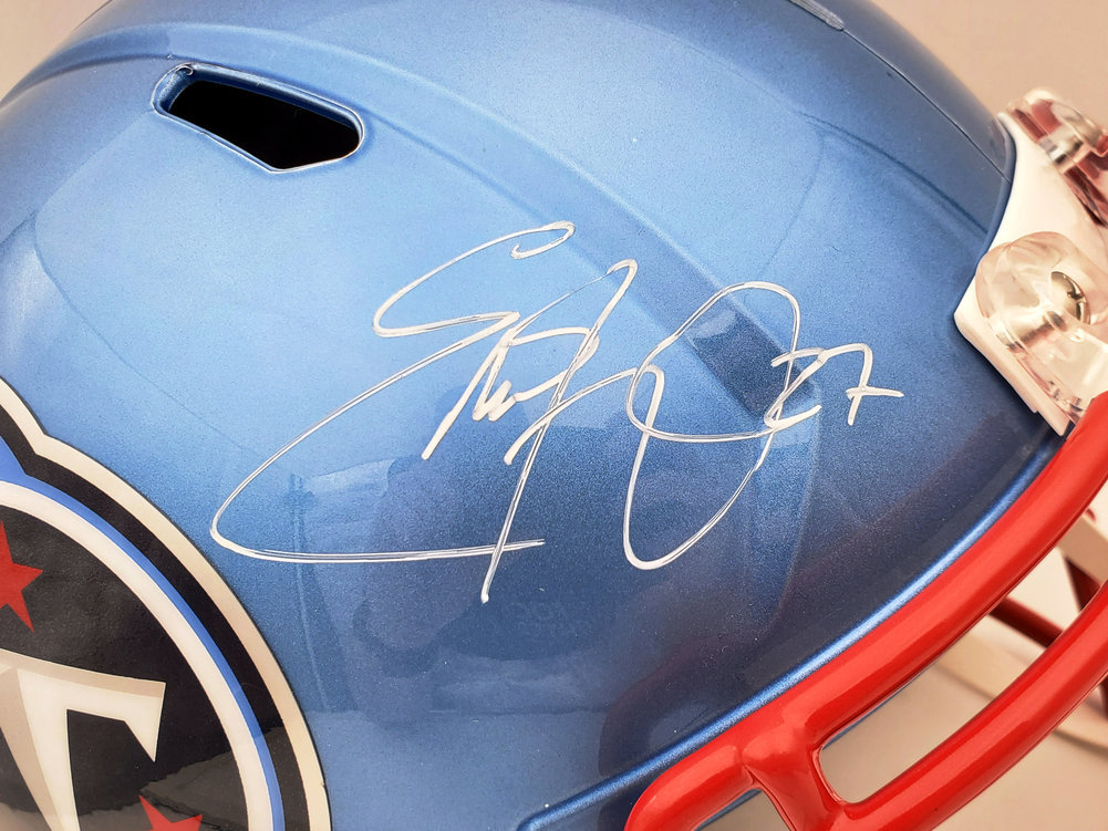 Eddie George Autographed Signed Tennessee Titans Flash Blue Full Size Replica Speed Helmet Beckett Beckett Qr Image a