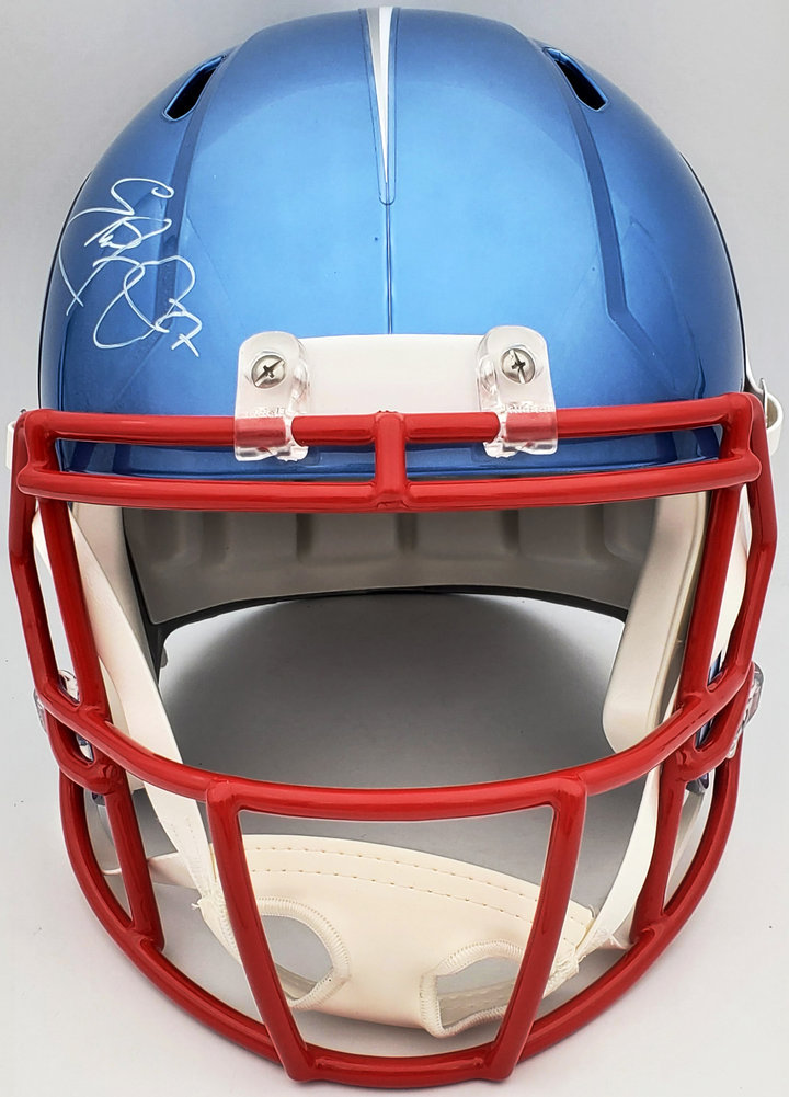 Eddie George Autographed Signed Tennessee Titans Flash Blue Full Size Replica Speed Helmet Beckett Beckett Qr Image a