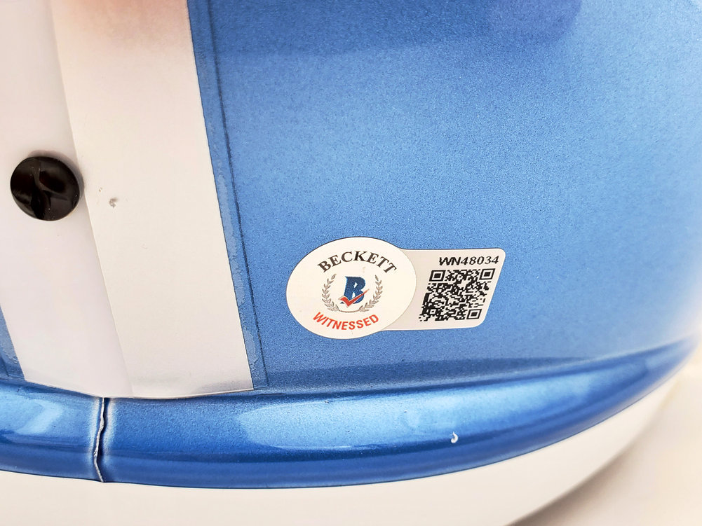 Eddie George Autographed Signed Tennessee Titans Flash Blue Full Size Replica Speed Helmet Beckett Beckett Qr Image a