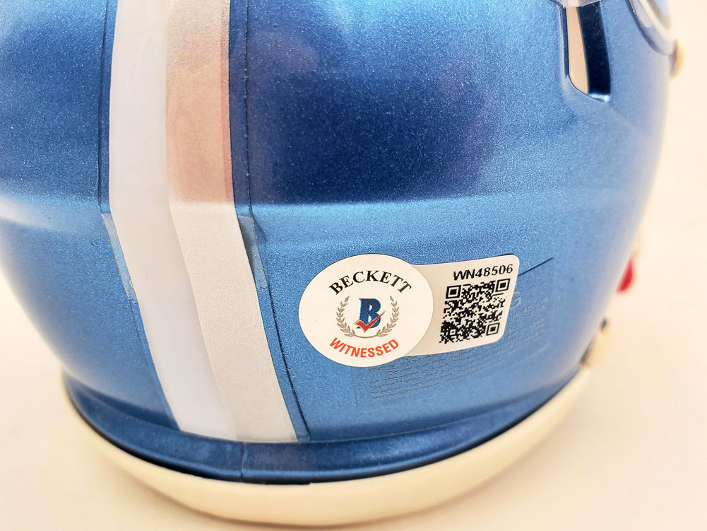 Eddie George Autographed Signed Tennessee Titans Flash Blue Speed Mini Helmet Beckett Beckett Qr Image a
