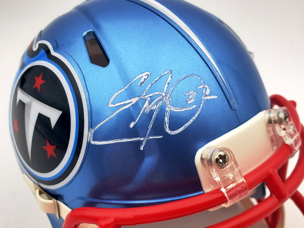 Eddie George Autographed Signed Tennessee Titans Flash Blue Speed Mini Helmet Beckett Beckett Qr #Wn48483 Image a