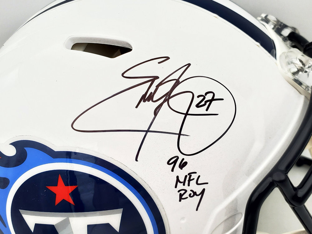Eddie George Autographed Signed Tennessee Titans White Full Size Authentic Speed Helmet "96 NFL Roy" Beckett Beckett Qr Image a