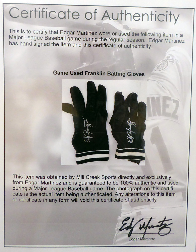 Edgar Martinez Autographed Signed Pair Of Game Used Franklin Batting Gloves With Certificate #145133 Image a