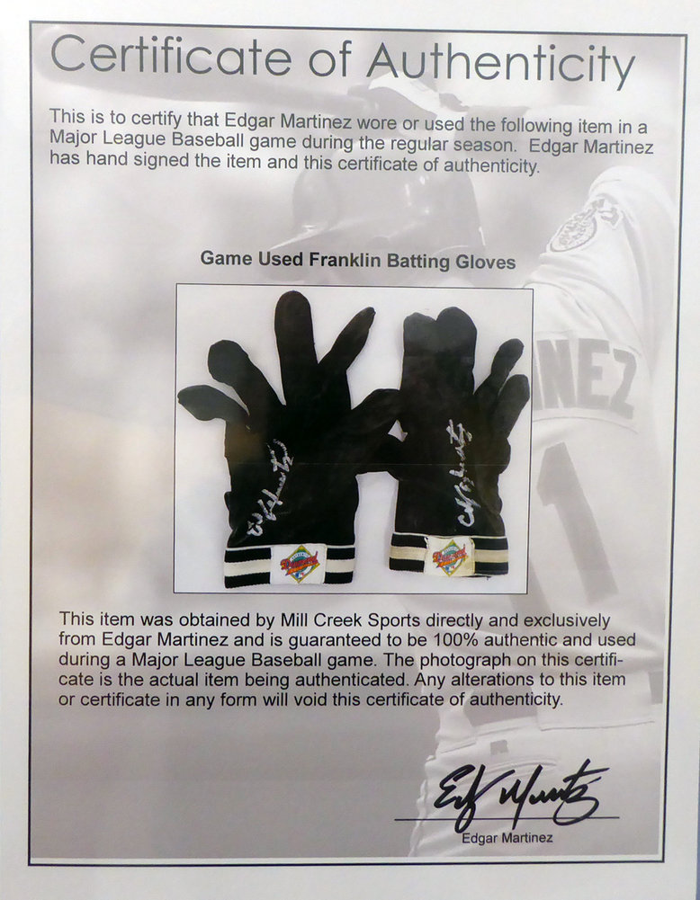 Edgar Martinez Autographed Signed Pair Of Game Used Franklin Batting Gloves With Certificate #145134 Image a