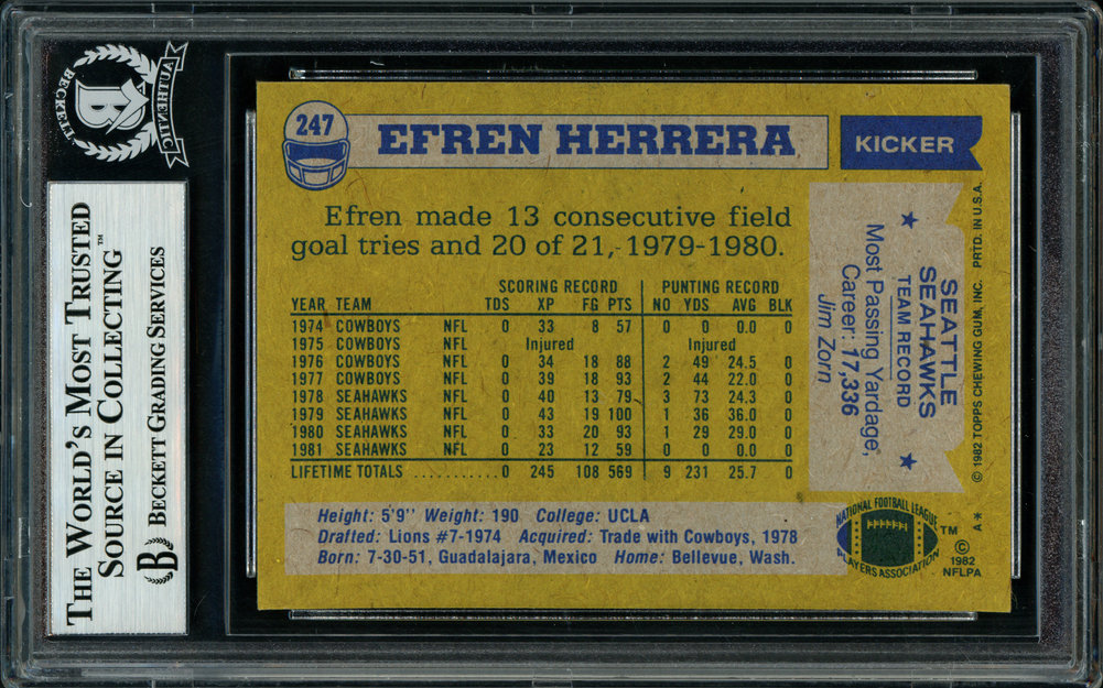 Efren Herrera Autographed 1982 Topps Card #247 Seattle Seahawks Beckett Beckett Image a