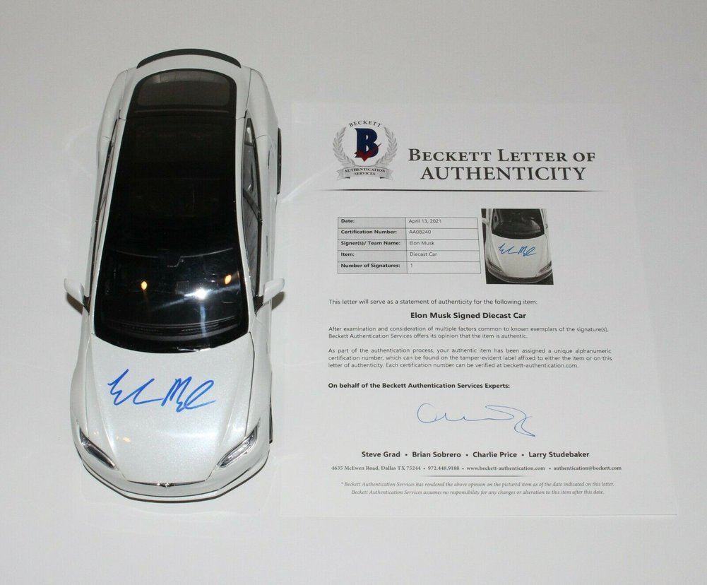 Elon Musk Autographed Signed Tesla Spacex Founder Diecast 1:18 Scale Model S Car Beckett COA Image a