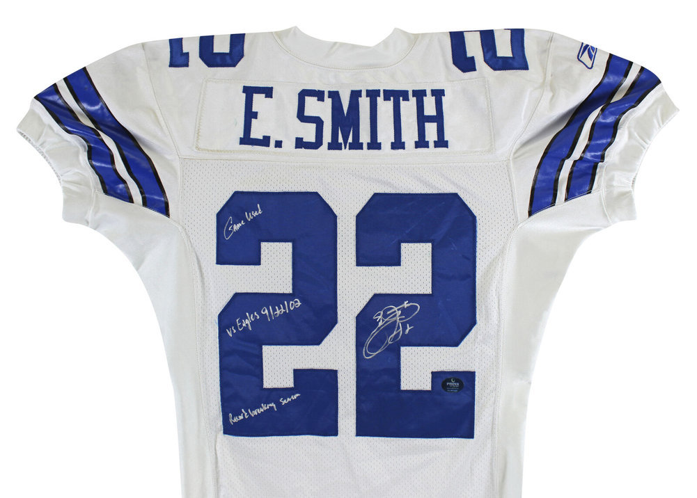 Emmitt Smith Autographed Signed Cowboys 9/22/02 Game Used White Reebok Jersey Photomatch Beckett Image a