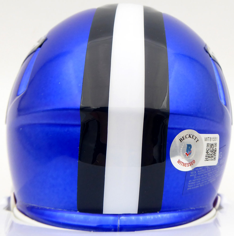 Ezekiel Elliott Autographed Dallas Cowboys Flash Blue Speed Mini Helmet Beckett Beckett Image a