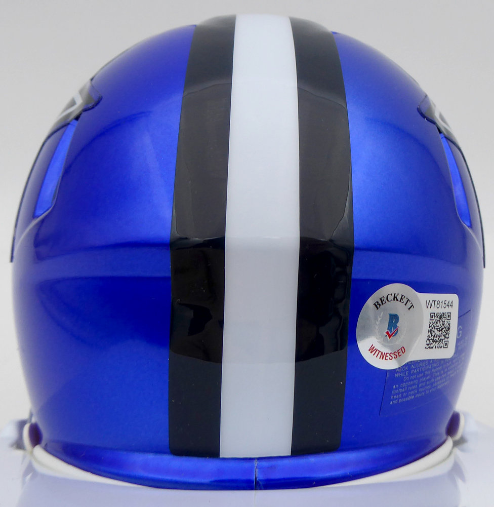 Ezekiel Elliott Autographed Dallas Cowboys Flash Blue Speed Mini Helmet Beckett Beckett Image a