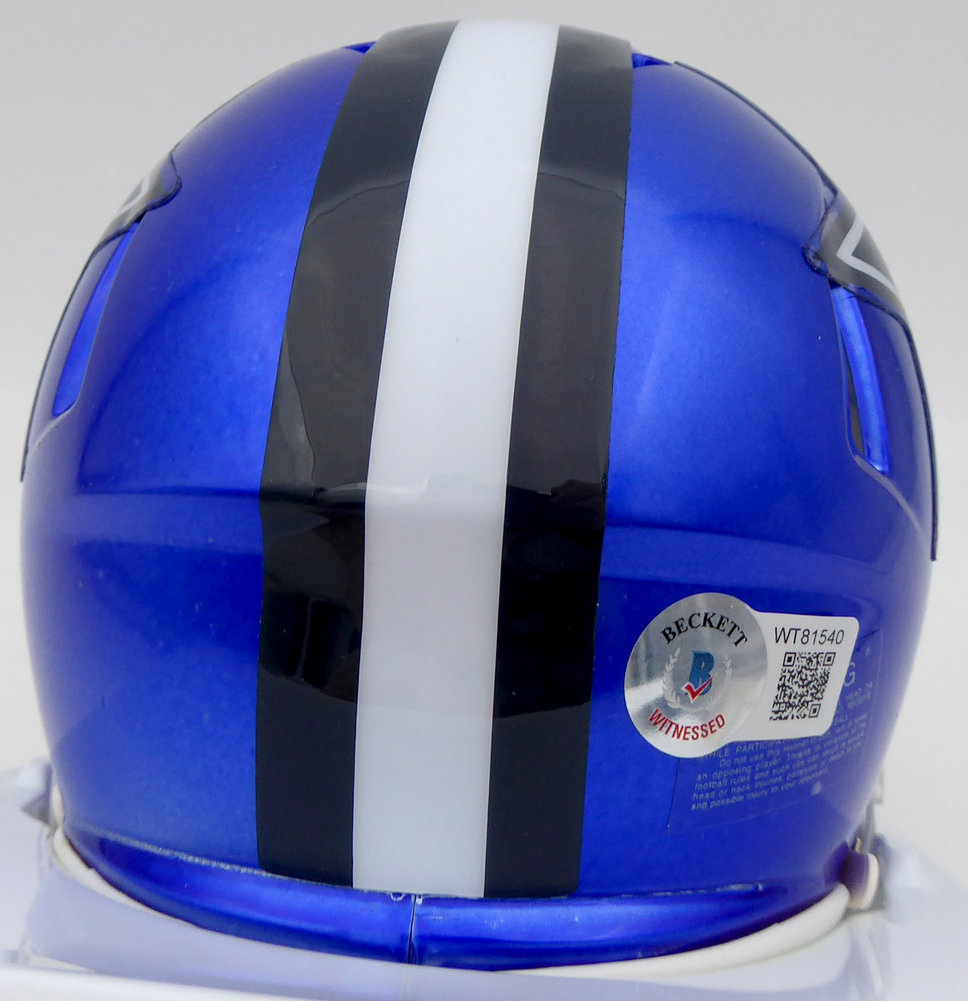 Ezekiel Elliott Autographed Dallas Cowboys Flash Blue Speed Mini Helmet Beckett Beckett Image a