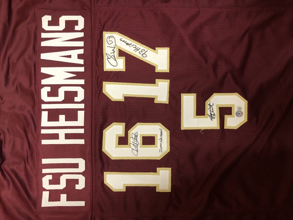 FSU 3 Heisman Weinke, Ward, Winston Signed Custom Garnet Heisman Jersey - JSA Image a
