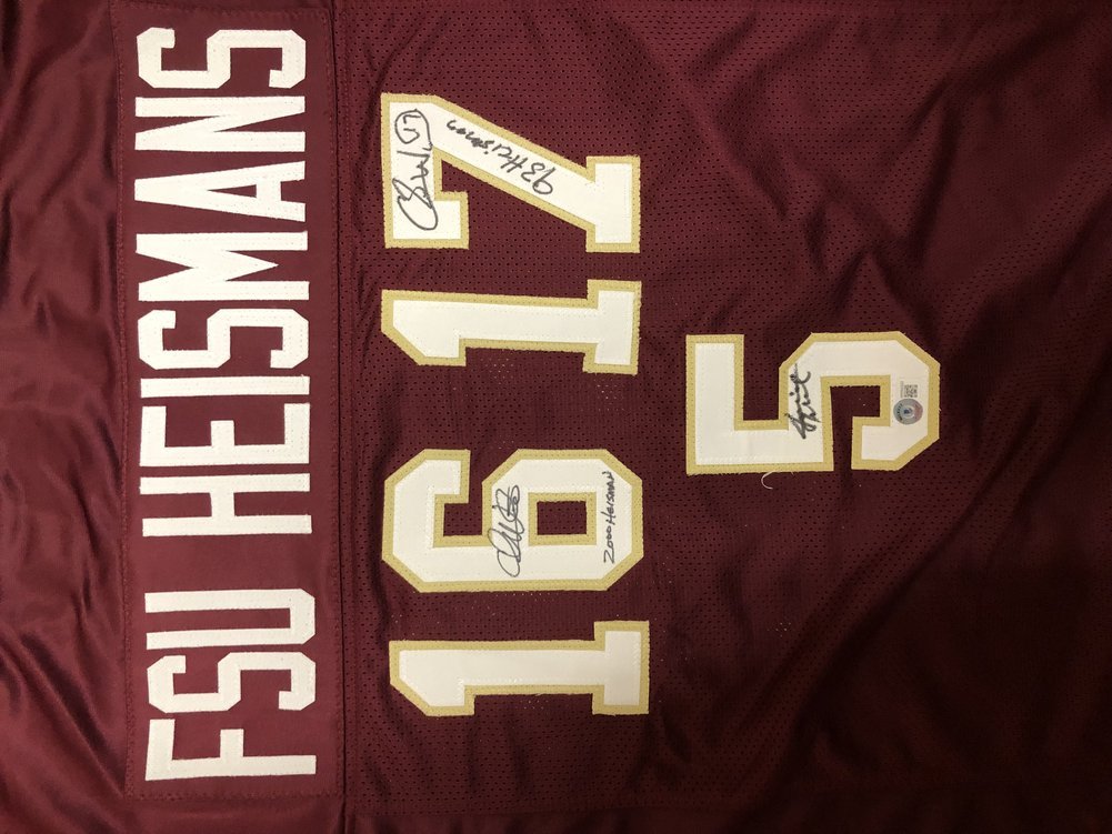 FSU 3 Heisman Weinke, Ward, Winston Signed Custom Garnet Heisman Jersey - JSA Image a