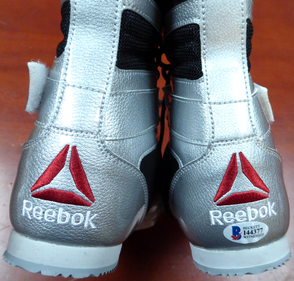 Floyd Mayweather Jr. Autographed Signed . Reebok Silver Boxing Shoes  Beckett Beckett