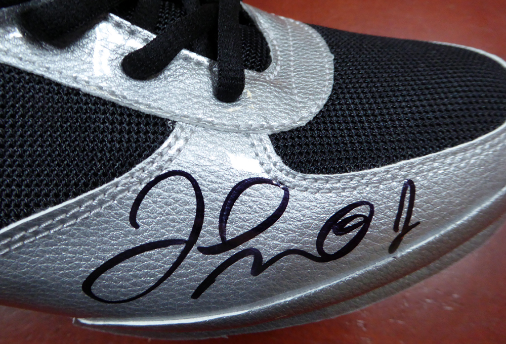 Floyd Mayweather Jr. Autographed Reebok Silver Boxing Shoes Beckett Beckett Image a