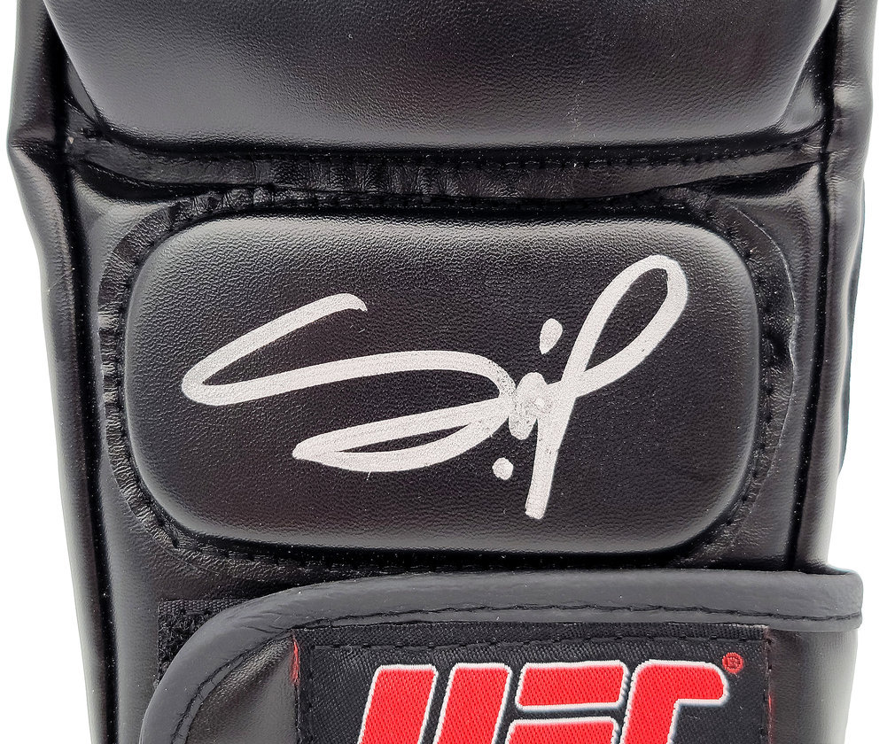 Francis Ngannou Francis Autographed Signed Black UFC Official Fight Glove Left Hand In Silver Beckett Beckett Qr #201968 Image a