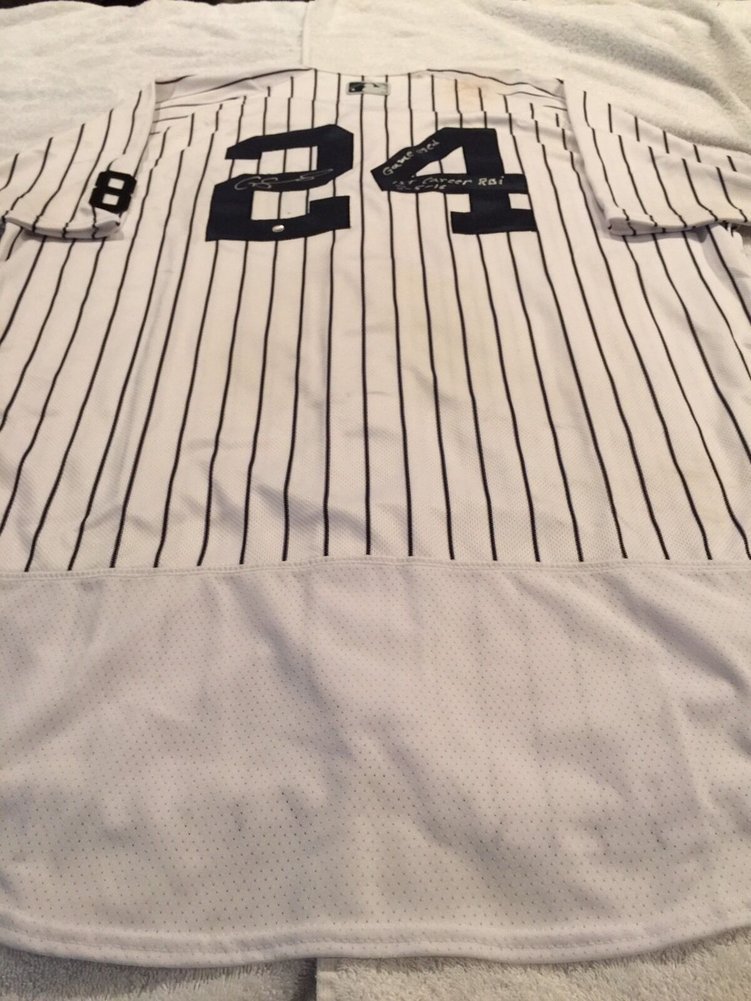 Gary Sanchez Autographed Signed New York Yankees Inscribed Game Used 1St Rbi Jersey Steiner Image a