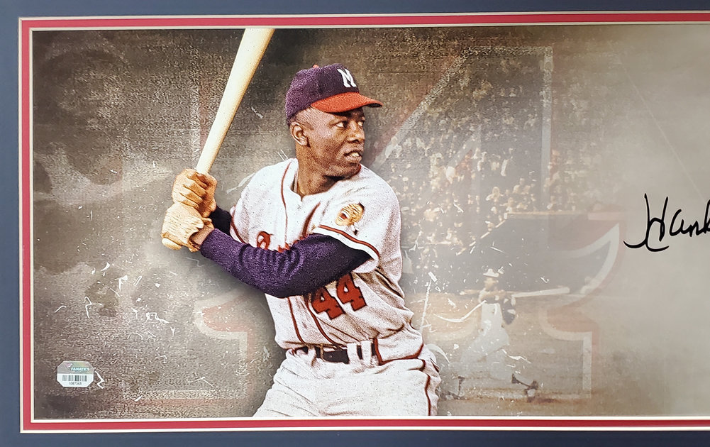 Hank Aaron Autographed Framed 10X30 Panoramic Photo Milwaukee Braves Fanatics Image a