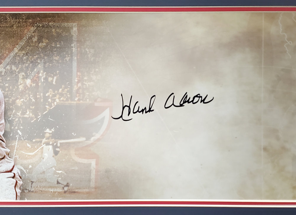 Hank Aaron Autographed Framed 10X30 Panoramic Photo Milwaukee Braves Fanatics Image a