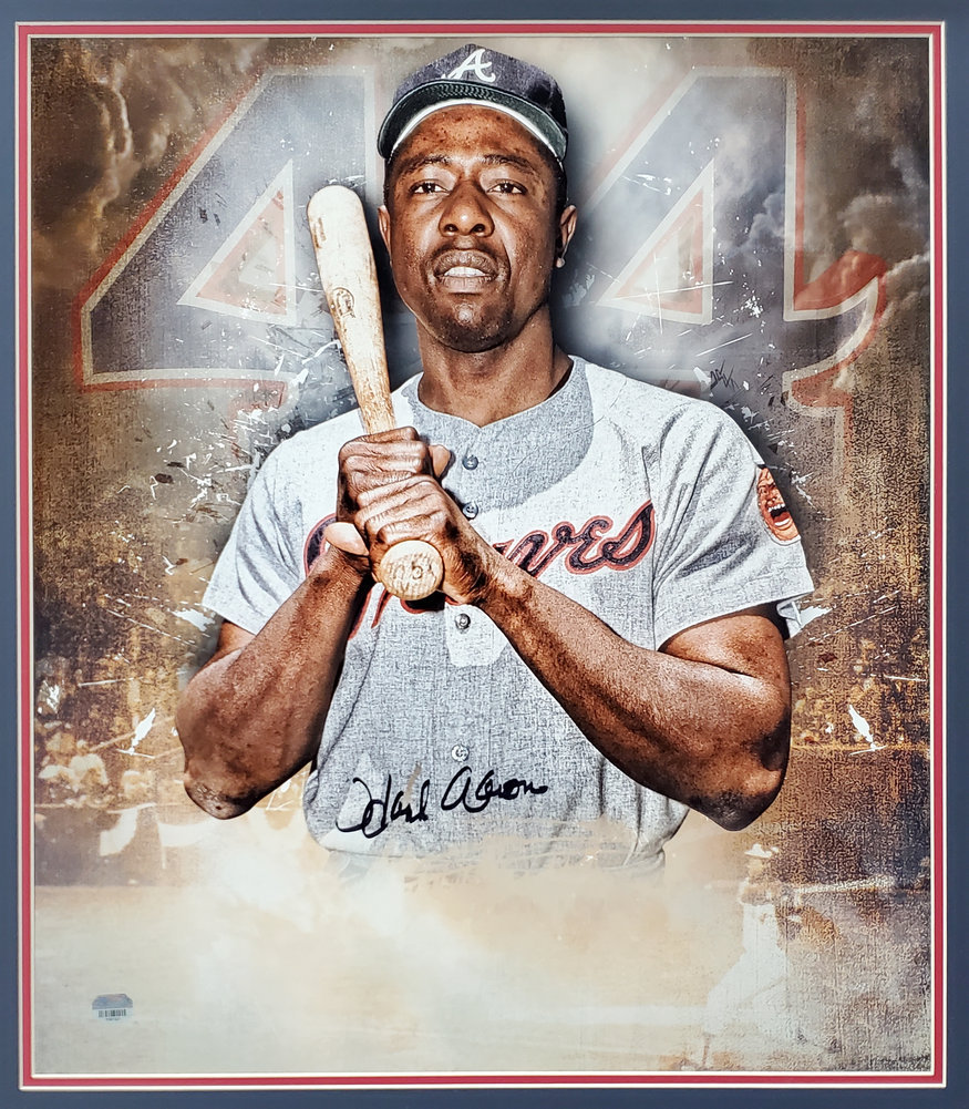 Hank Aaron Autographed Framed 20X24 Photo Atlanta Braves Fanatics Image a