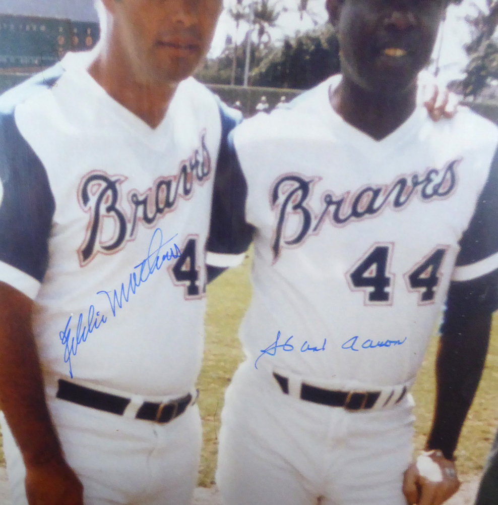 Hank Aaron & Eddie Mathews Autographed Framed 16X20 Photo Atlanta Braves PSA/DNA Image a