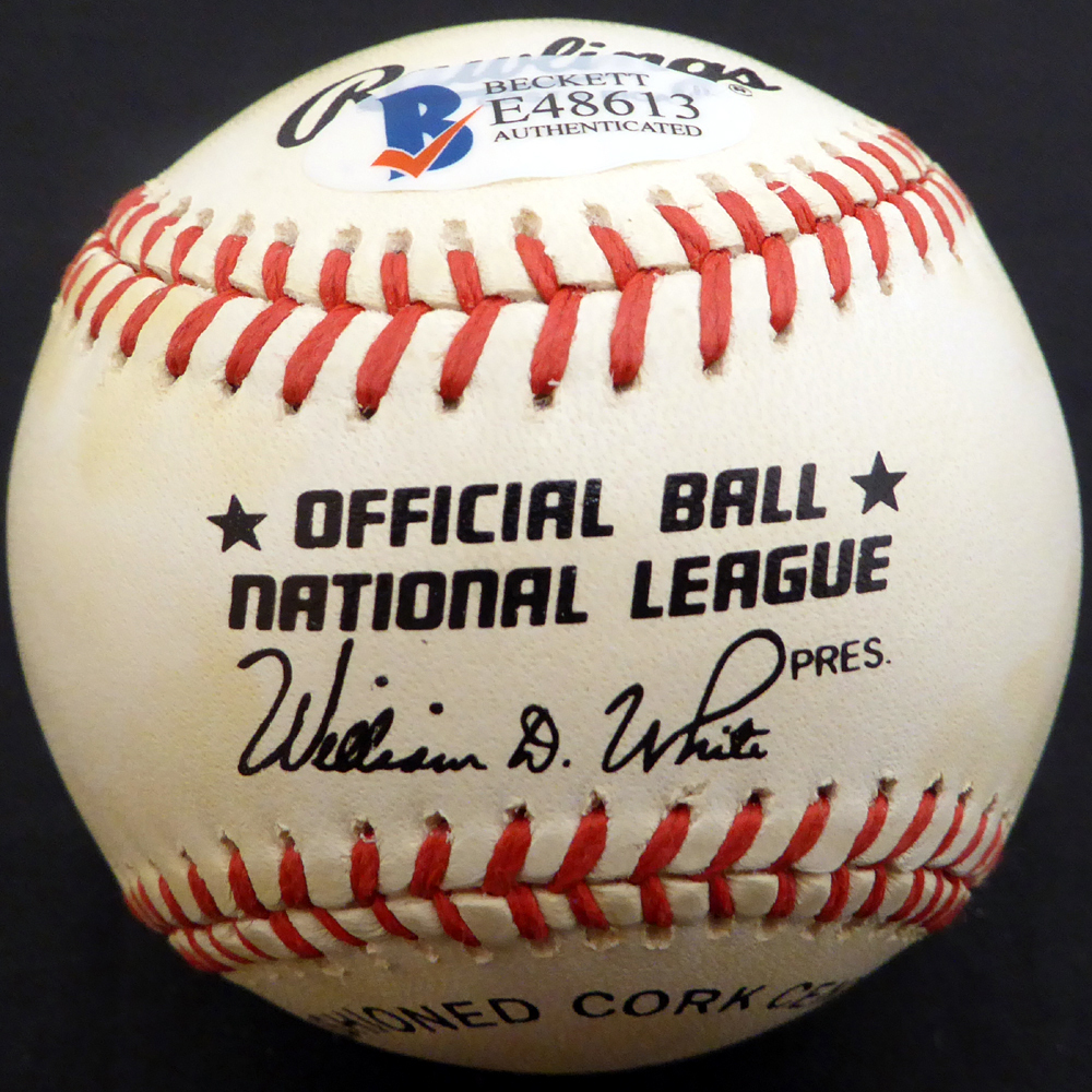 Hank Aaron & Eddie Mathews Autographed Official Nl Baseball Milwaukee Braves Beckett Beckett Image a