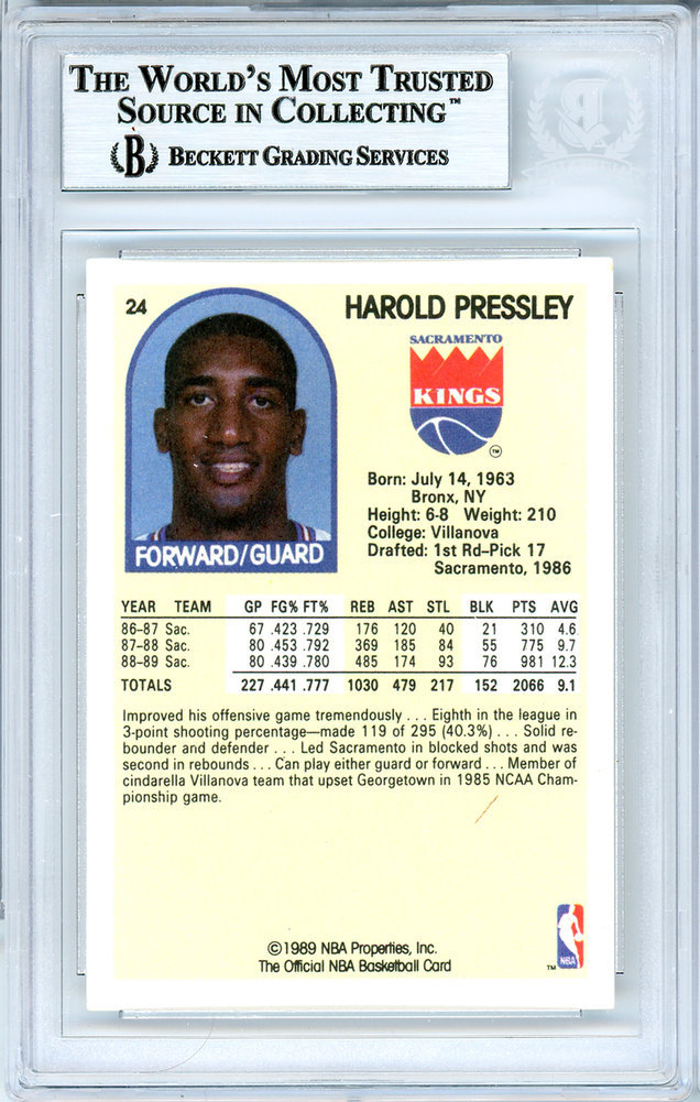 Harold Pressley Autographed 1989-90 Hoops Card #24 Sacramento Kings Beckett Beckett Image a