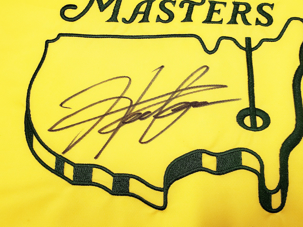 Hideki Matsuyama Autographed Signed Yellow 2021 Masters Golf Pin Flag Beckett Beckett Qr #197174 Image a