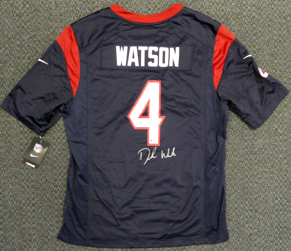 Deshaun Watson Autographed Signed Houston Texans Blue Nike Jersey Size L Beckett Beckett #122065 Image a
