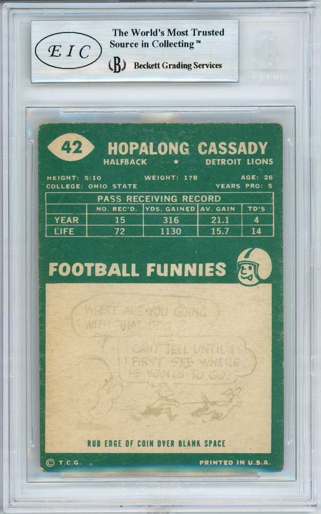 Howard "Hopalong" Cassady Autographed 1960 Topps Card #42 Detroit Lions Beckett Beckett Image a