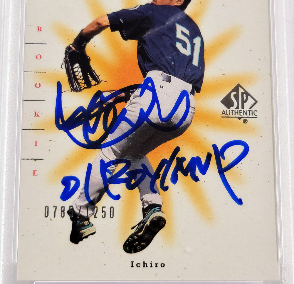 Ichiro Autographed Signed 2001 Sp Authentic Rookie Card #91 Seattle Mariners PSA Auto Grade Gem Mint 10 01 Roy/MVP #785/1250 PSA/DNA Image a