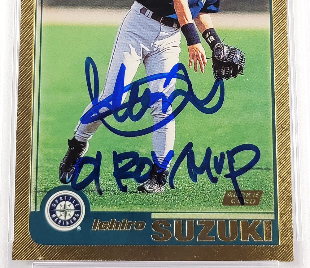 Ichiro Suzuki Autographed Signed 2001 Topps Gold Rookie Card #726 Seattle Mariners PSA Auto Grade Gem Mint 10 "01 Roy/MVP" #295/2001 PSA/DNA Image a