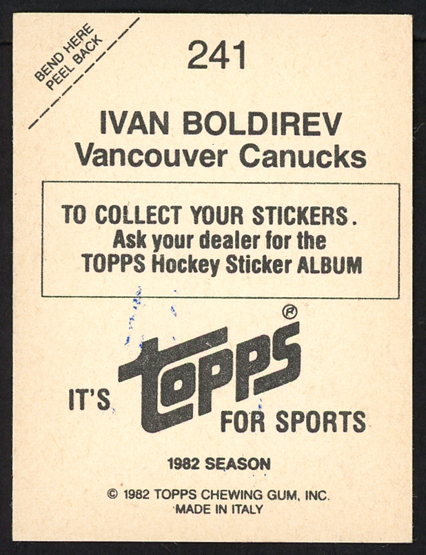 Ivan Boldirev Autographed 1982-83 Topps Sticker Card #241 Vancouver Canucks #154074 Image a