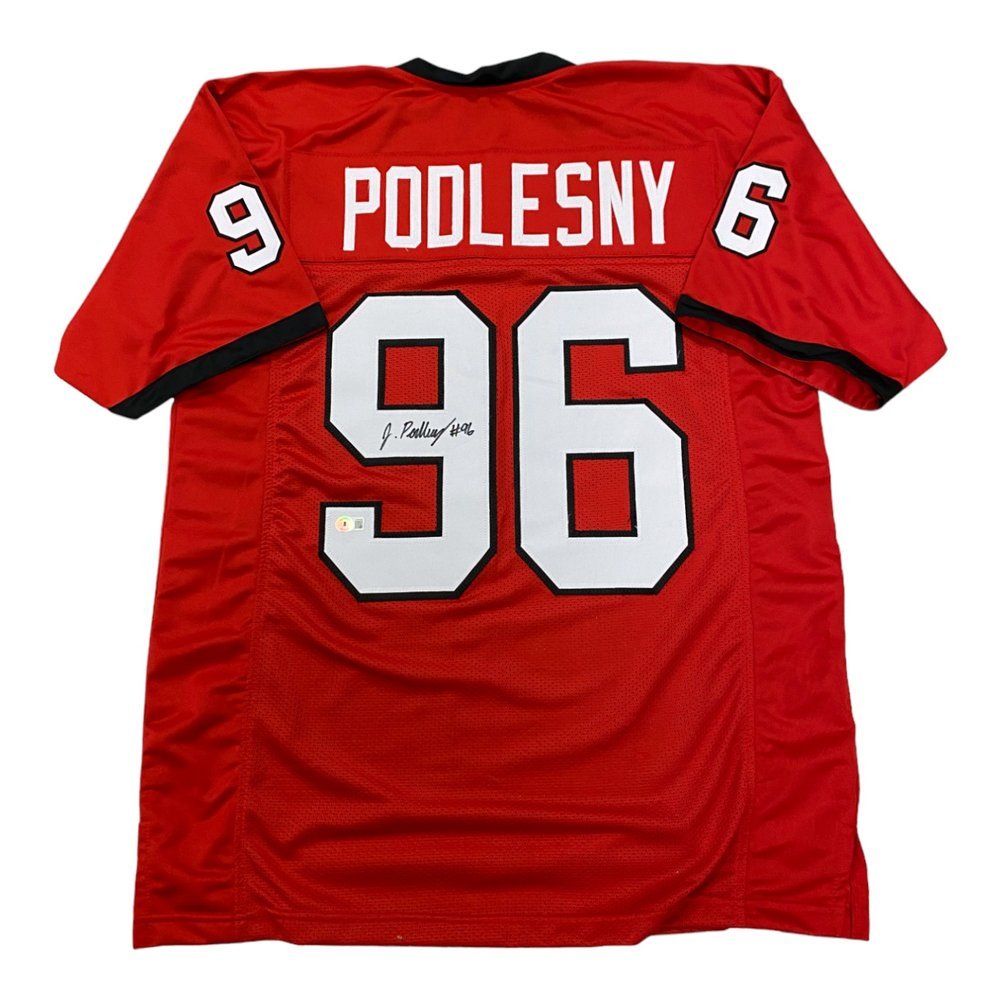 Jack Podlesny Autographed Georgia Bulldogs Custom Red #96 Jersey - Beckett Authentic Image a
