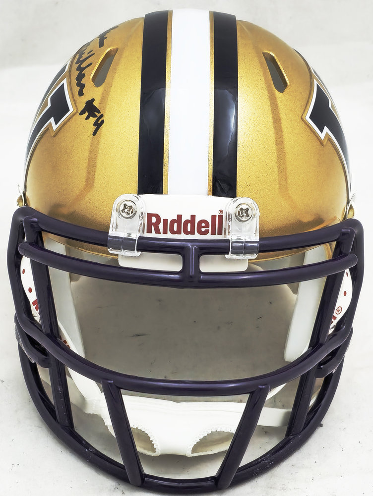 Jalen Mcmillan Autographed Washington Huskies Gold Speed Mini Helmet Mcs Holo #222064 Image a