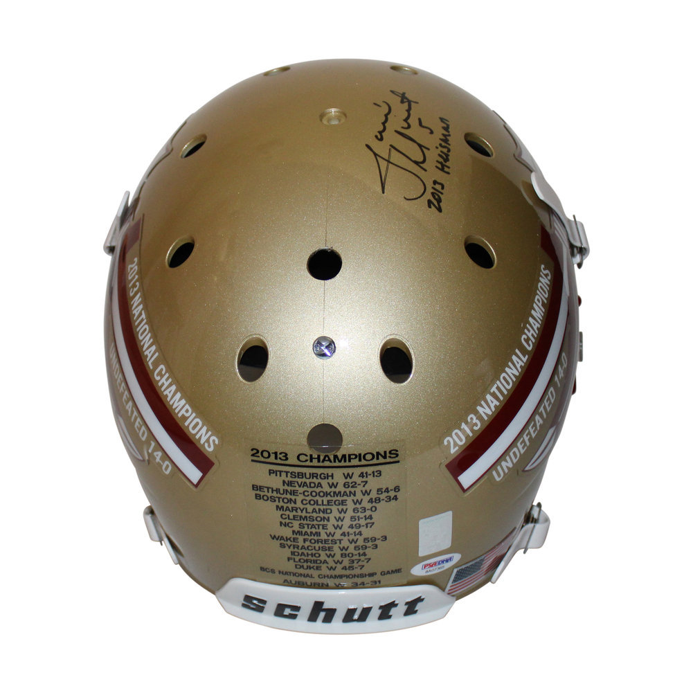 Jameis Winston Autographed Signed Florida State Seminoles Schutt 2013 National Championship Replica Full Size Helmet with 2013 Heisman Inscription - PSA/DNA Authentic Image a