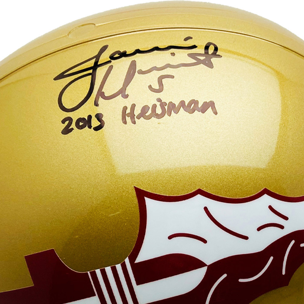 Jameis Winston Florida State Seminoles Autographed Signed Riddell Full Size Gold Replica Helmet - 2013 Heisman Inscription - PSA/DNA Authentication Image a