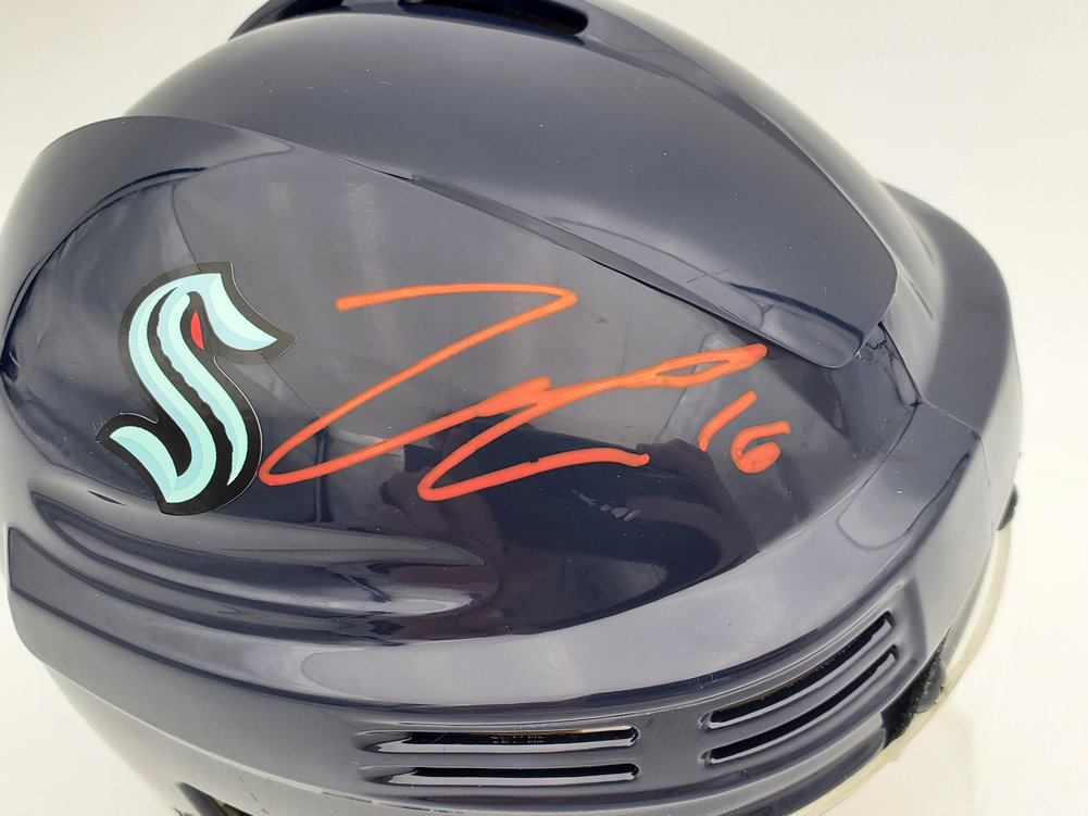 Jared Mccann Autographed Seattle Kraken Blue Mini Helmet Fanatics Holo #200303 Image a