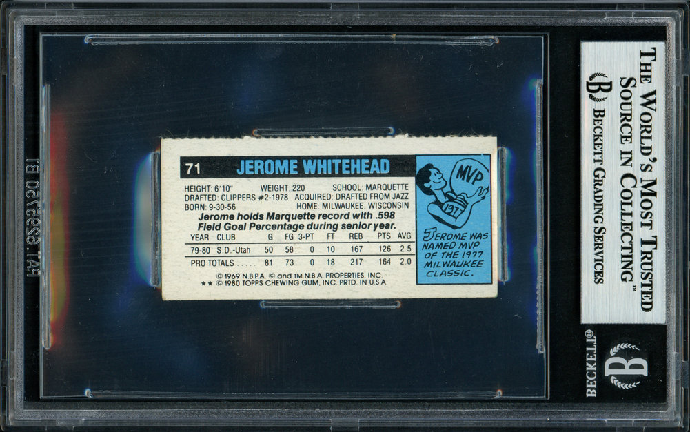 Jerome Whitehead Autographed 1980-81 Topps Card #71 Dallas Mavericks Beckett Beckett Image a