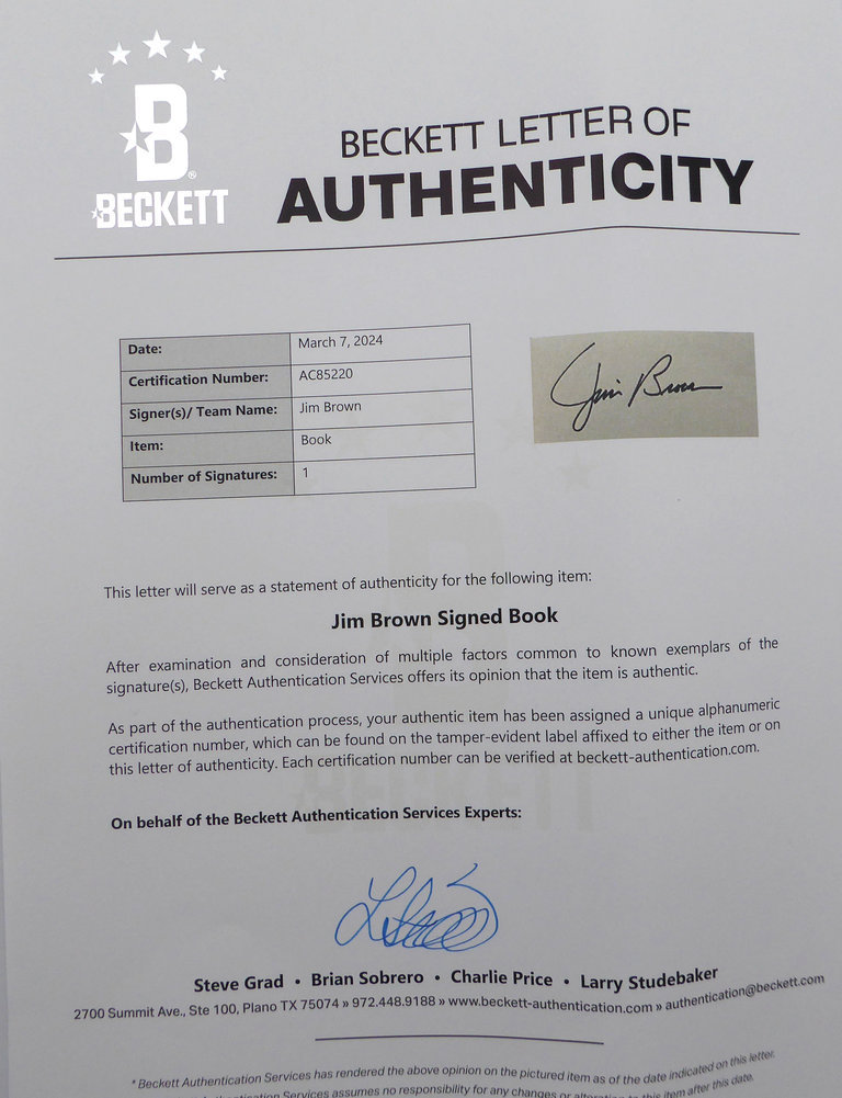 Jim Brown Autographed Book Cleveland Browns Beckett Beckett Image a