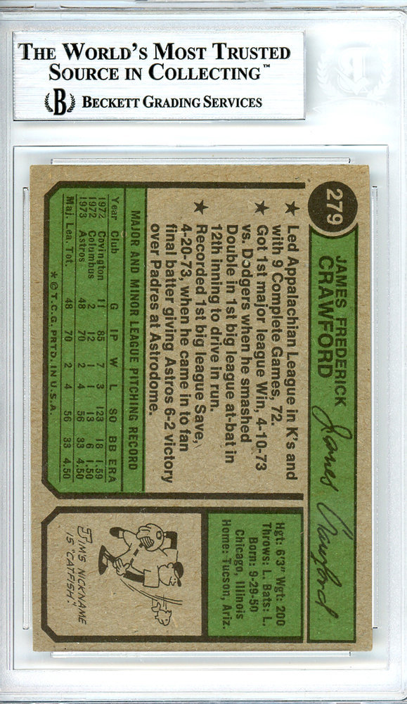 Jim Crawford Autographed 1974 Topps Card #279 Houston Astros Beckett Beckett Image a