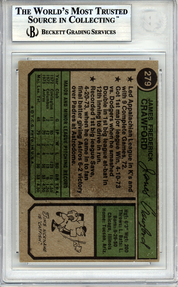 Jim Crawford Autographed 1974 Topps Card #279 Houston Astros Beckett Beckett Image a