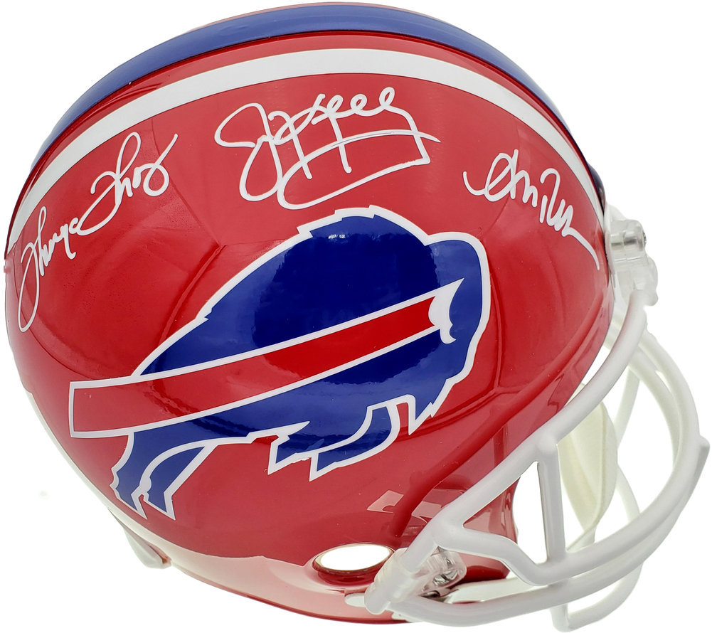 Jim Kelly Andre Reed Thurman Thomas Buffalo Bills TRIPLE Signed Autograph LUNAR Full Size Helmet JSA Witnessed Certified 