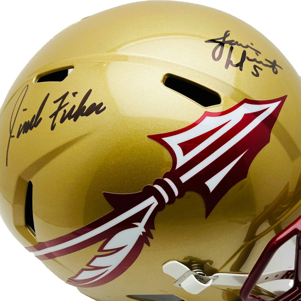 Jimbo Fisher & Jameis Winston FSU Noles Autographed Signed F/S Rep Speed Gold Helmet - PSA Image a